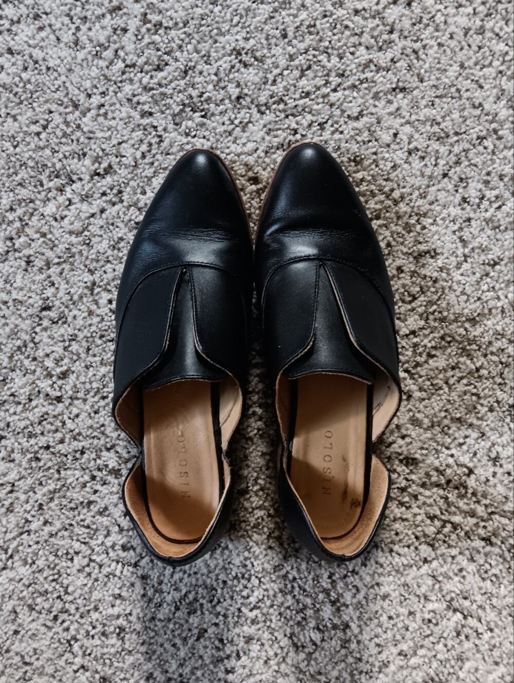 Nisolo Black Leather Slip On D'orsay Emma Oxford Brouge Shoes Size 7 Academia